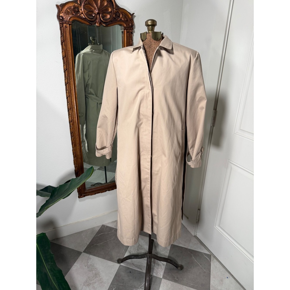Vintage White Bear Tan Khaki Trench Coat Belted Longline Jacket Womens XL